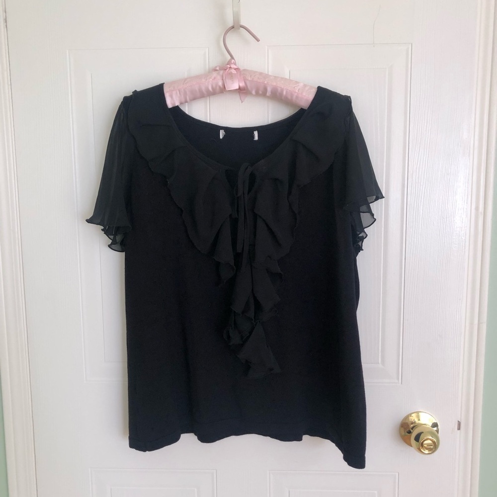 Women’s Black Ruffle Front Blouse